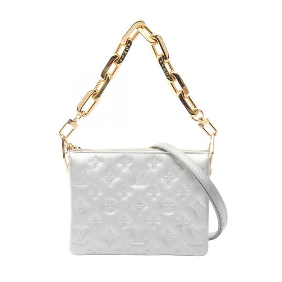 Louis Vuitton Coussin Shoulder Bag Leather Monogram Embossed Silver Tone